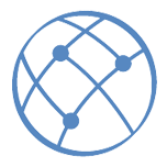 Logo del mundo hecho como si fuese una red en azul sobre un fondo blanco.